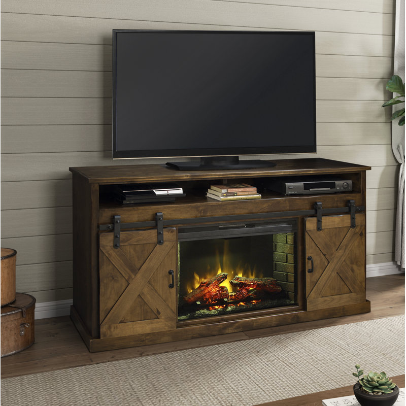 Pullman TV Stand for TVs up to 85" with Electric Fireplace Included